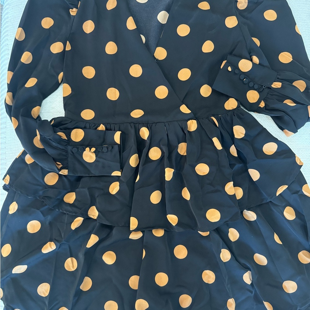 En Saison Black and Orange Polka Dot Dress Preowned